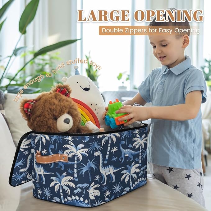 Dinosaur Palm Tree Storage Box with Zipper Lid