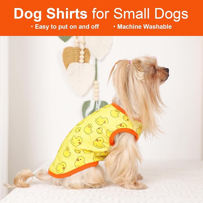 Dog Shirt Vest Dog Clothes for Small Dogs Boy Girl Stretchy Summer Puppy T-Shirts Soft Breathable Lightweight Puppy Sweatshirt Pet Cat Outfit (Yellow Duck, Medium)