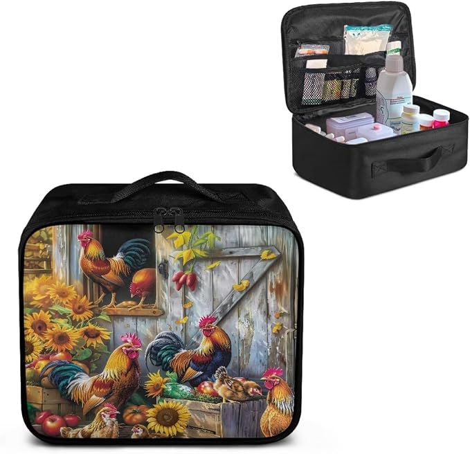 First Aid Kit Bag Lightweight Empty Medic Bag for Pet Friendly Households and Outdoor Adventures Featuring Wear Resistant Material Breathable Rooster