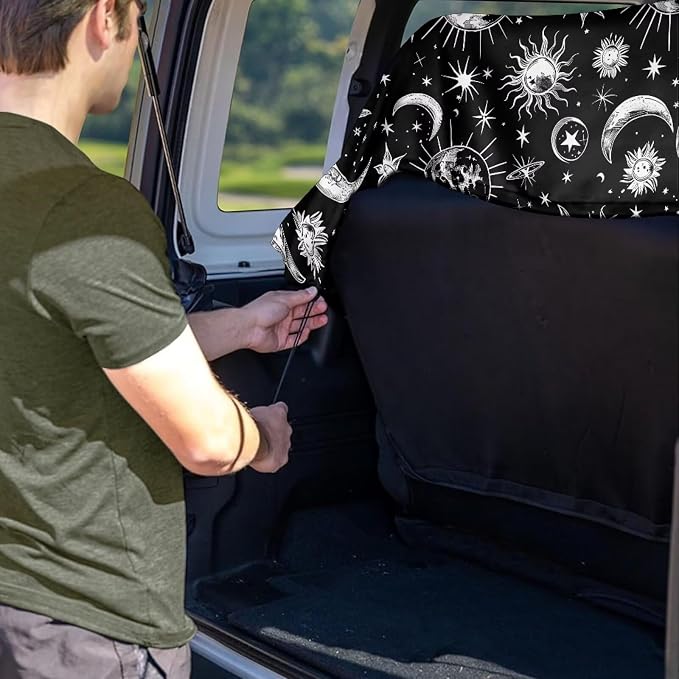 Renewold Back Seat Cover for Car Trucks Van SUV Sedan, Rear Bench Towel Seat Covers for Dogs, Automotive Backseat Towel Mat, Moon Print, After Workout Hiking Gym, Picnic Yoga Pad