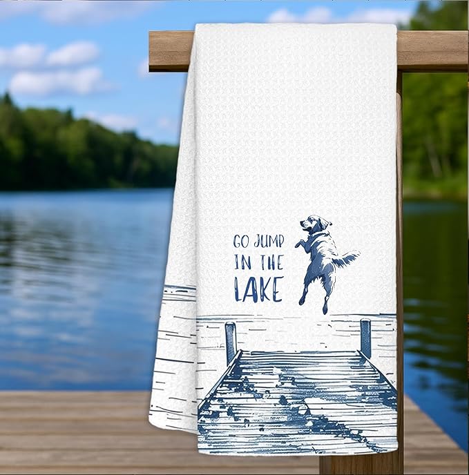 Golden Retriever Lake House Decor Dish Towels,Lake House Gifts,Funny Lake Dog Kitchen Towels Decorative,Dog Lover Mom Gifts Hand Towels Drying Cloth for Kitchen Bathroom Decor,16x24 Inch