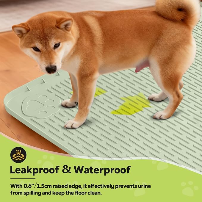Silicone Dog Crate Mat 50"x 35" Under Dog Crate Kennel Pad Mat, Green | Extra Large Dog Cage Mat, Non-Slip Waterproof Dog Playpen Mat, Reusable Washable Dog Mat for Crate, Protect Floors