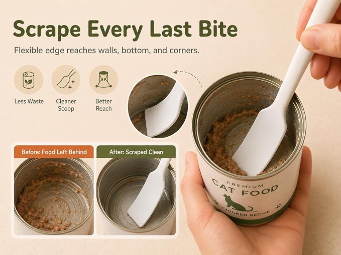 Meow&Woof Cat Wet Food Spoon, Mini Spatula for Pet Canned Food, BPA Free Silicone Can Spoons for Animal Feeding, Small Jars Spatulas, Easy Clean Scraper for Dog Food Cans-White
