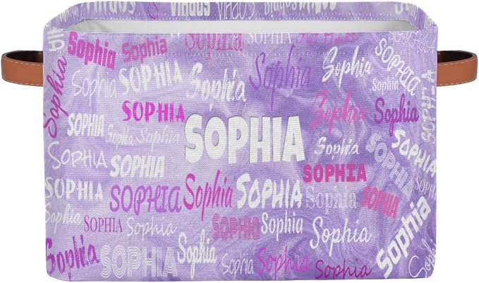Custom Storage Baskets for Kids with Name, Light Purple Sand Texture | Organizing Boys Girls Pets Toys Closet Shelf Clothes Books