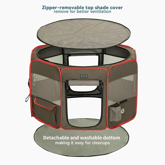 Petsfit Portable Dog Playpen 36" Portable Pet Play Pens for Small Medium Dogs, Puppy Playpen Indoor/Outdoor with Carring Case, Removable Zipper Top and Bottom,Medium (36"x36"x21") | Dual Zipper Doors, Sturdy Foldable, Removable Mesh Top, Leakproof Bottom