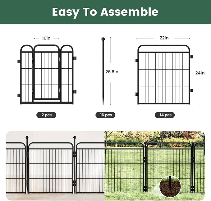 Gardner Pet Dog Playpens, 24" H 16 Panels Dog Pen Outdoor/Indoor Dog Fence Exercise Pen for Small Dogs, Foldable Pet Play Yard Gate with Gravity Automatic Lock, Pet Playpen, Black