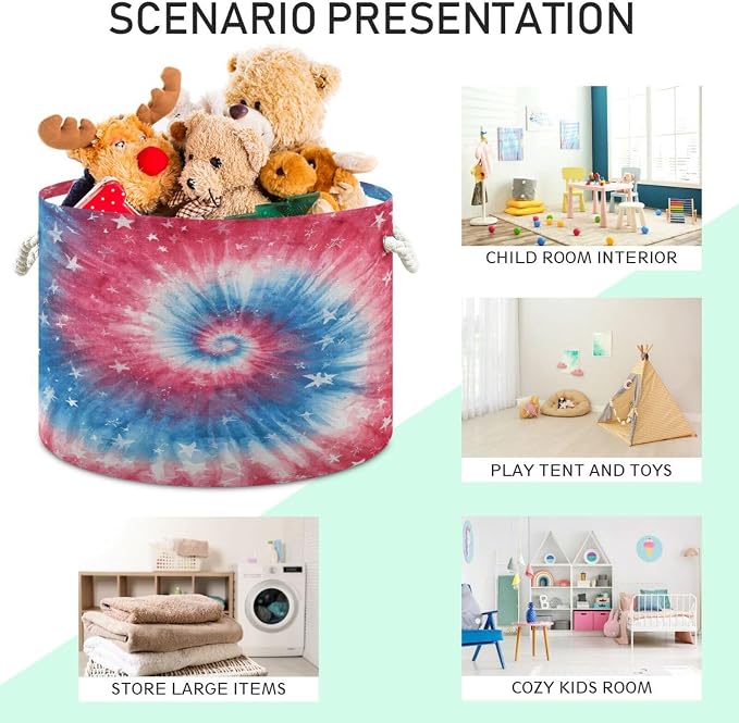 DOMIKING Large Storage Basket for Toys Tie Dye Star Blue Storage Bin Box Organizer Basket for Laundry Hamper Kid's Room Baby & Dog Toy
