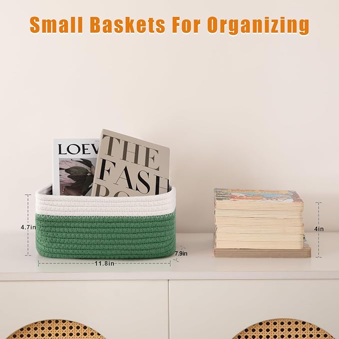 OIAHOMY 4 PACK 7L Storage Baskets for Organizing Storage Bins Green | Small Bins for Shelves Small Storage Basket Shelf Baskets Organizer Baskets for Gifts Empty Cute Decorative Storage Bins
