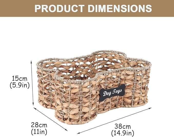 Handmade Wicker Baskets for Dog Toys,Bone Shaped Dogs Toy Bin with Wire Frame,Dog Toy Boxes for Living Room,Farmhouse Pet Stuff Organizer