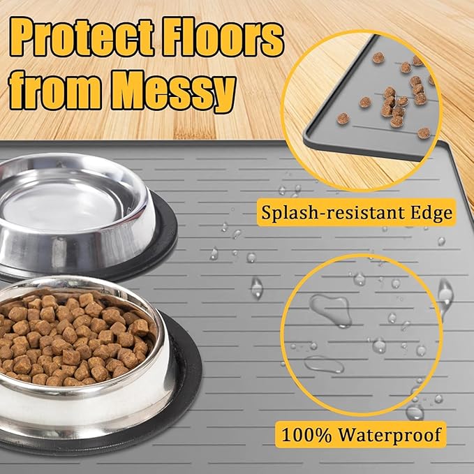 51.2"x25.6"(130cm×65cm) Largest Dog Food Mat, XXXXL Silicone Dog and Cat Mat for Food and Water Bowls, Thinken Waterproof Non-Slip XXXL Pet Feeding Mat for Floors, Brown