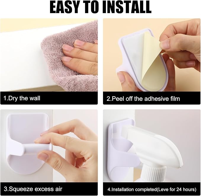 8 Pcs Wall Mount Spray Bottle Holder,Strong Adhesive Spray Bottle Hooks Holder,Spray Bottle Organizer Rack for Cabinet,Under Sink,Kitchen,Bathroom,Laundry Room
