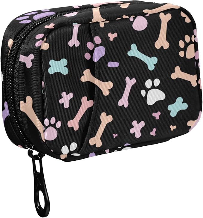 Fustylead Pastel-Colored Dog Paw Prints and Bones Pill Organizer and Storage Weekly with Zipper, Removable Pill Box Portable Medicine Organizer for Vitamin Fish Oil Supplement