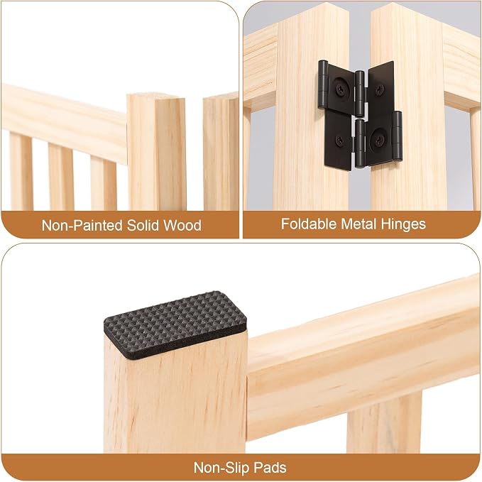 YOCAN Non-Painted Wood Freestanding Pet Gate for Dogs-2 Panel H:23” | Wooden Dog Gates for Doorways, Stairs,The House, Dog Fences Indoor Puppy Gate