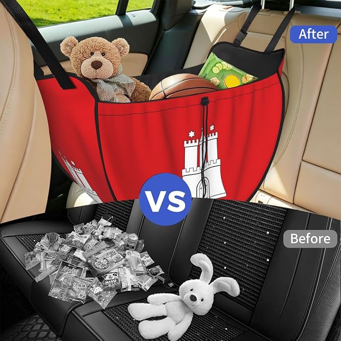 Hamburg Flag Car Seat Organizer-Backseat Storage Bag for Travel | Waterproof Durable. Holds Snacks Gear Essentials. Fits Most Cars.