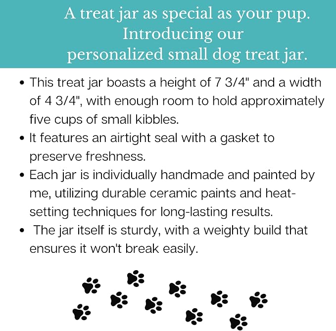 Airtight Pet Treat Container | Dog Cookie Jar Personalized with Name | Small Dog Treat Jar | Customized, Ceramic | With Bone Shaped Lid