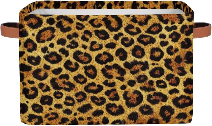 Leopard Print Storage Boxes Theme Storage Nursery Baskets with Handle Closet Collapsible Organizer Shelf Bins for Book Cloth 15 X 11 X 9.5 IN