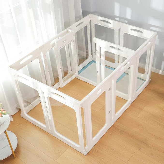 Clear Acrylic Indoor Dog Playpen, 30" H, 1 Door & 1 Side Panel, White