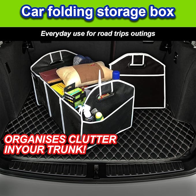 8sanlione Car Trunk Organizer, 3 Compartments, Foldable Storage Bag, Black2 | For sedans, SUVs, vans, woven fabric shell, side grips, light-item sorting, wipe-clean care, automotive interior accessories