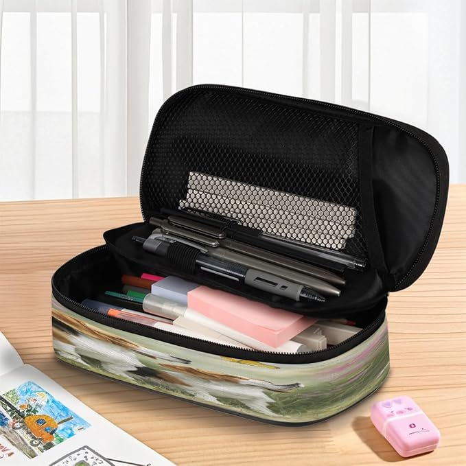 Pencil Case Large Capacity Pencil Bag Two Cute Beagle Dogs Floral Pouch Box Organizer Pen Case, School Supplies for Teen Adult