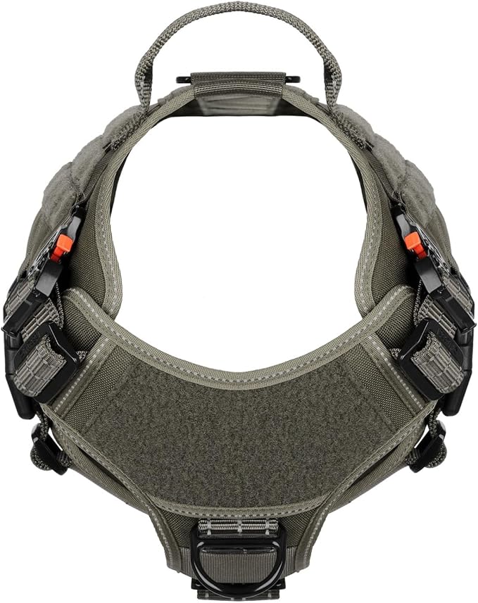 ICEFANG Tactical Dog Harness,for X-Large Dogs,Reflective No Pull Dog Vest | with Control Handle, Adjustable,Front Hook,2 Leash Clips,No Choke,Soft Padded,MOLLE Panel,Green,X-Large
