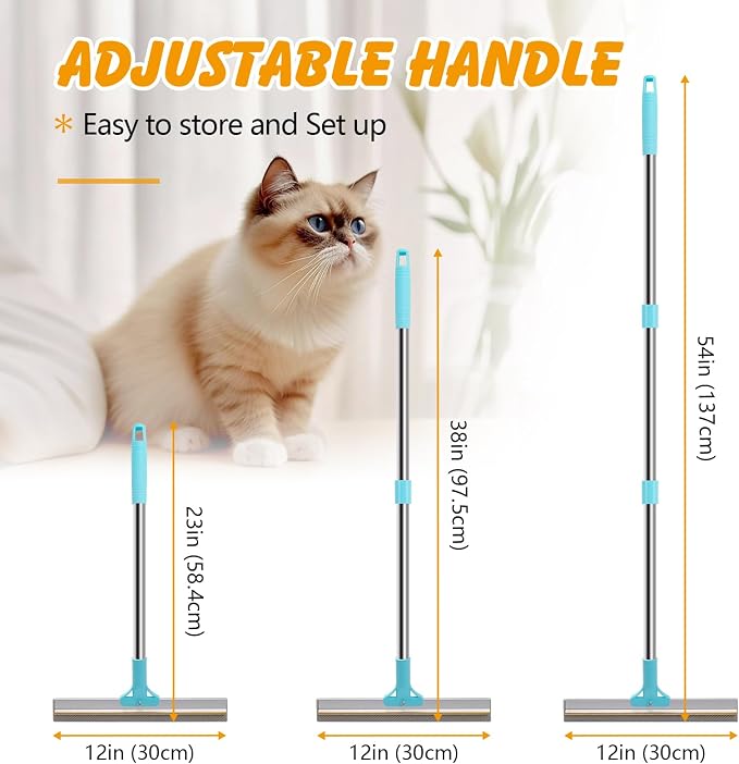 ondware 2-in-1 Carpet Rake for Pet Hair, 54" Adjustable Handle | Copper and rubber dual-head; reusable pet hair remover for rugs, couches, pet beds and most fabrics