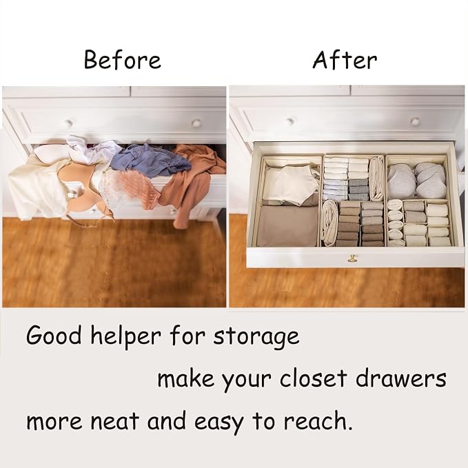 Drawer Organizer Clothes, Adjustable Dividers and Can Change the Size of the Dividers According , Can be Used in the Bedroom, Nursery and Closet Organizer or Storage, Underwear, Socks (Beige, Big)