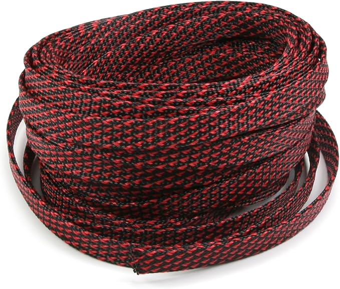 Jutagoss PET Expandable Braided Cable Sleeve, 32.8ft - 1/2 inch Black Red Cable Management Sleeve, Wire Loom Tube Cord Protector for USB Cable, Power Cord, Audio Video and More, 1Pc