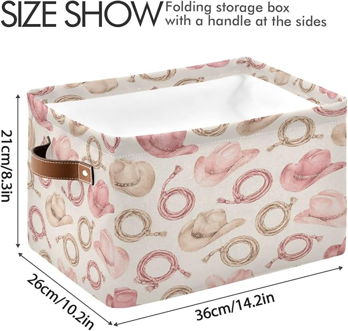 Kigai Storage Basket, Fabric Collapsible Closet Organizer Bin | Western Print Waterproof Foldable Canvas Basket with Handles for Shelves, Nursery, Closet, Bedroom & Bathroom