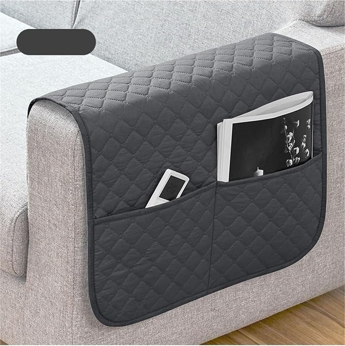 Armrest Covers Arm for Chairs Couch Sofa Armchair Slipcovers Recliner Organizer Non-Slip Chair Bedside Storage Caddy Holder 2 Pockets Magazines Waterproof(Dark Gray)