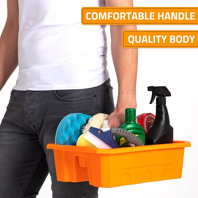 CANOPUS Storage Tray Tote with Functional Holes - 2 PCs Plastic Cleaning Caddy with Handle, Portable Caddy, Undersink Storage for Kitchen, Shoe Cleaning Box, Products Organizer, Orange