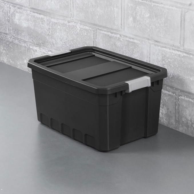 Sterilite Stacker Tote, Plastic Storage Bins with Lids, 19 Gallon, 6-Pack | Rugged Stackable Organizer Bin Containers with Latching Lids for Bed, Garage, Office, Kitchen, Closet & Classroom
