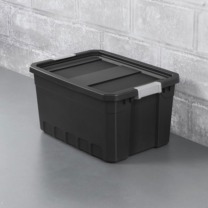 Sterilite 18-Pack Plastic Storage Bins with Lids, Stackable Containers, 19 Gallon, Black