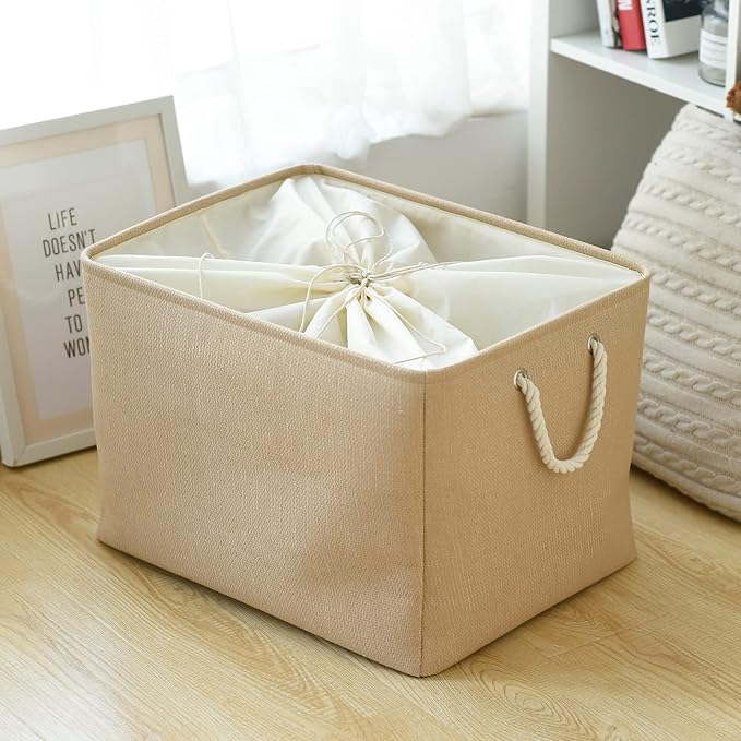 Storage Bin for Shevles - Extra Jumbo 3Pack 20.5L×15.7W×13.8H inch Organization and Storage Basket for Organizing, Fabric Storage Cubes for Closet Shoe Linen Decorative (Beige)