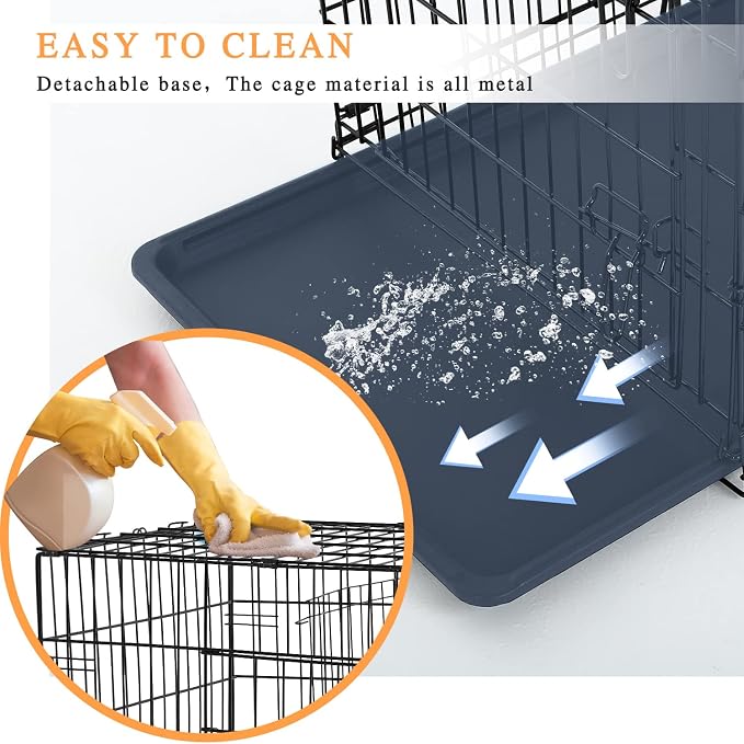 Dopinmin 42 Inches Dog Crate Double Door Pet Crate Black | Folding Metal Wire Dog Cage with Divider Panel Leak-Proof Plastic Pan Indoor Outdoor Pet Crates for Medium & Large Breed Pet