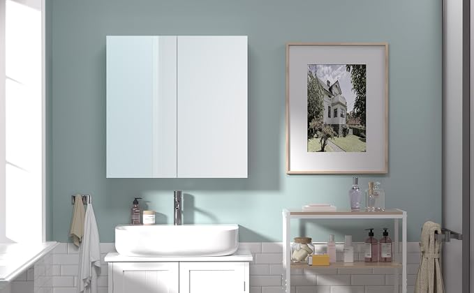 24x24 inch Bathroom Wall Cabinet, Saver Storage Cabinet, Medicine Cabinet with 2 Door and Adjustable Shelves, White（Assembly Required）
