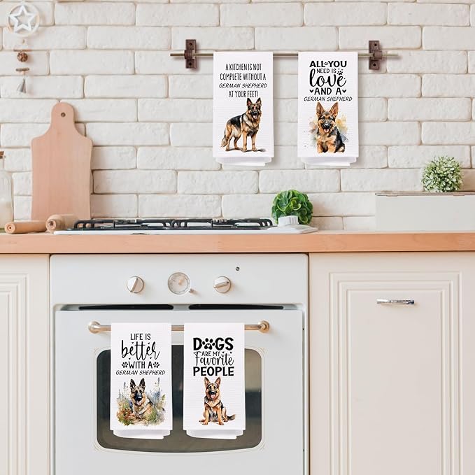 SPBL&L German Shepherd Dog Kitchen Towels Set of 4, German Shepherd Gifts for Women,German Shepherd Decor Tea Dish Towels for Kitchen,German Shepherd Decorative Hand Towels for Bathroom,16x24 Inches