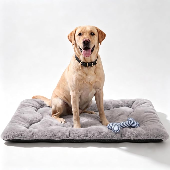 Dog Bed 42" for Metal Crate Pad,Washable Sleeping Mat for Medium/Large Pets | Soft faux rabbit fur, non-slip,machine wash/dry, plush cushioning, for crates, floors & travel, multiple sizes for all breeds