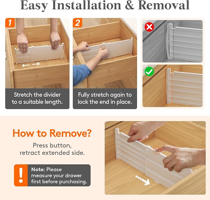 Lifewit 6" Tall Drawer Dividers, Adjustable Deep Drawer Organizer Clothes | 12 Pack 11.5"-18.5" Expandable White Plastic Separators for Dresser, Kitchen, Cabinet, Closet, Office Organization & Storage