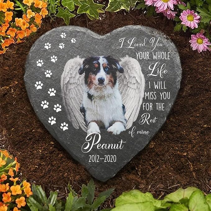 Wrappiness Pet Memorial Stone - We Loved You Your Whole Life, Personalized Dog Memorial Gifts, Remembrance Condolences Bereavement Gifts for Loss of Pet Custom Photo (Heart 06, Stone)