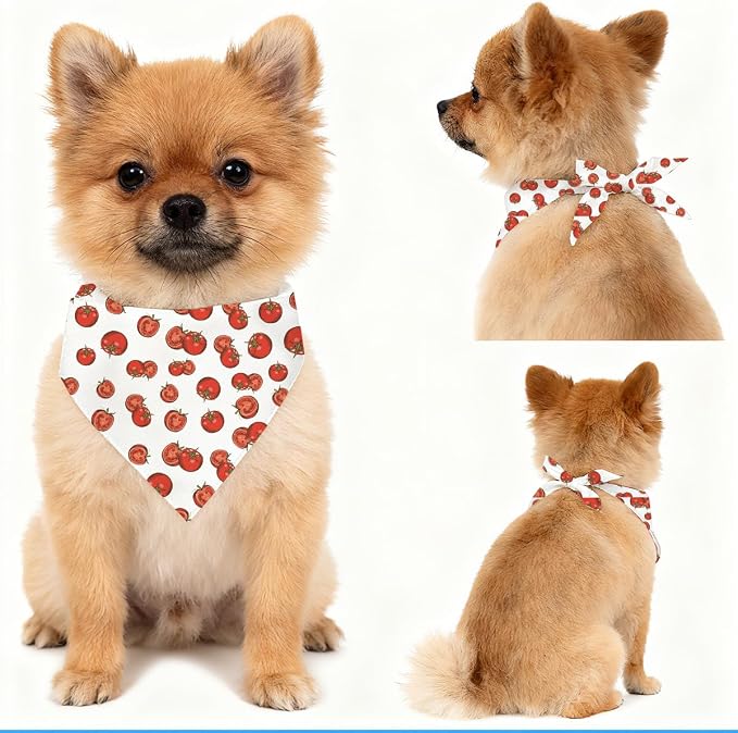 Summer Dog Bandana, Tomato Dog Bandana for Picnic Garden Party Outfit, Tomato Pet Triangle Scarf for Small Medium Dogs, Cute Fruit Puppy Accessory for Boys and Girls