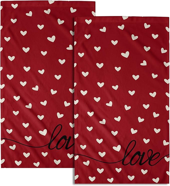 Giwawa Red Love Hearts Hand Towel Set of 2 Happy Valentine's Day Towel Romantic Symbol of Love Face Towel Quick Drying Soft Dish Wash Cloth for Bathroom Holiday Guest Wedding