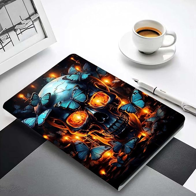 for Samsung Galaxy Tab A 10.1 Tablet Case 2019 Model T510 T515 T517,Premium Leather Folio Stand Auto Wake/Sleep,Multiple Viewing Stand,Blue Butterfly Skull