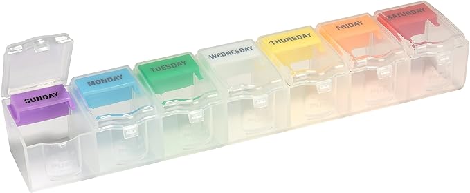 EZY DOSE Weekly (7-Day) Pill Planner, Medicine Case, Vitamin Organizer Box, 2X-Large Push N' Pop Open Compartments, BPA-Free, Rainbow/Clear Design | Daily Vitamin & Supplement Medicine Box, Push N' Pop Open Compartments, Convenient & Easy to Use, Trave...