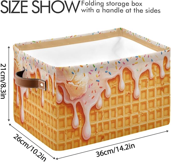 Icecream Waffle Yellow Rectangular Storage Bin Basket with Handles - Nursery Storage Laundry Hamper Storage Baskets
