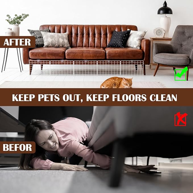 Sliner 12 Pack White Under Bed Blocker for Pets Metal Under Couch Blocker 16" L x 7.9" H Sofa Couch Barriers for Dogs Pets Cats Toys Items with 49 Accessories