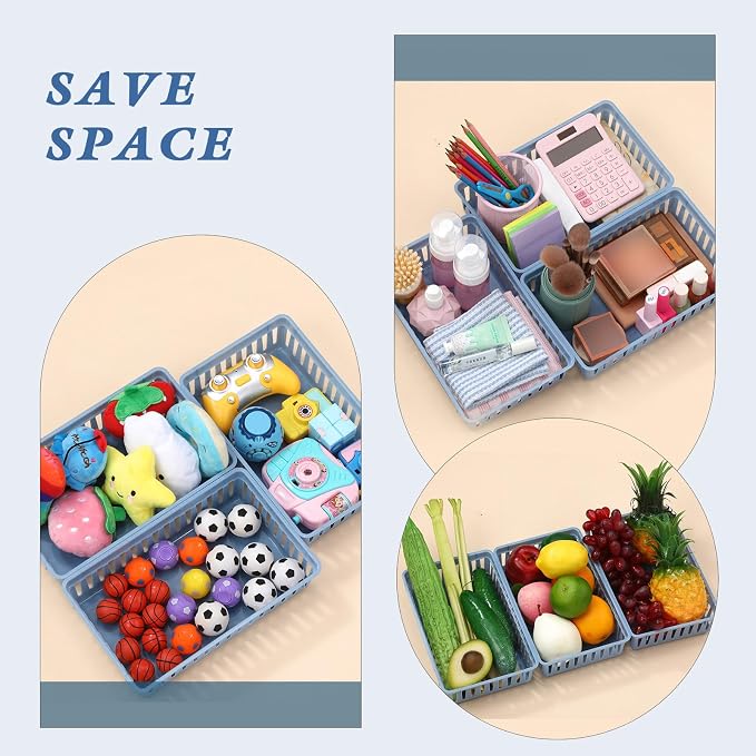 Wenqik Set of 12 Small Plastic Baskets for Organizing, Haze Blue