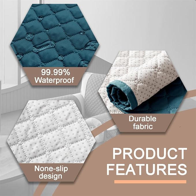 Water-Resistant Sofa Armrest and Headrest Covers with Side Pocket | Keep remotes close quilted polyester helps guard against wear, pet scratches, and kids' messes silicone backing adds grip