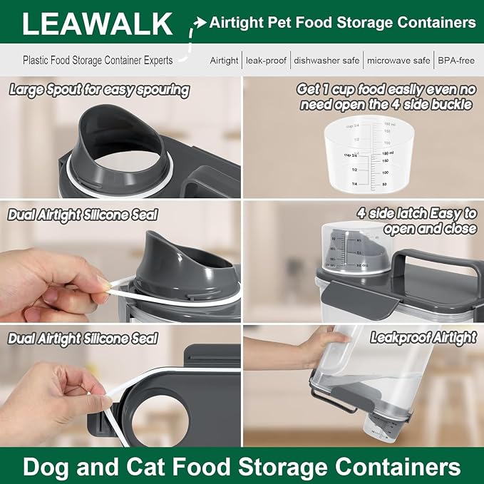 LEAWALK 5Lbs /6Qt/5L Airtight Cat Dog Food Storage Container with Upgraded Large Nozzle BPA-Free, Pet Food Storage Containers for Rice, Grain, Pet Food, Flour, Dog Treat Storage-2 Pack （Pink & Black）