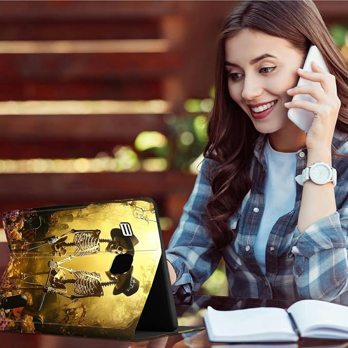 for Samsung Galaxy Tab E 9.6" 2015 SM-T560/T561/T567 Case | Slim Leather Smart Cover with Multi-Angle Anti-Slip Stand [Auto Wake/Sleep] Shell for Women Men - Forest Skull Leaf