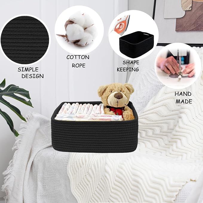 COMFY-HOMI 13" x 8.5" x 5.1" Storage Baskets for Organizing | Cotton Rope Woven Basket | Toy Storage Bin Box | Basket for Shelves, Closet Organizer Bin, Decorative Closet Shelf, 1 Pack